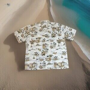 Pierre Cardin Mens XL Palm Sailboat Button Up Short Sleeve Tropical Beach Cruise